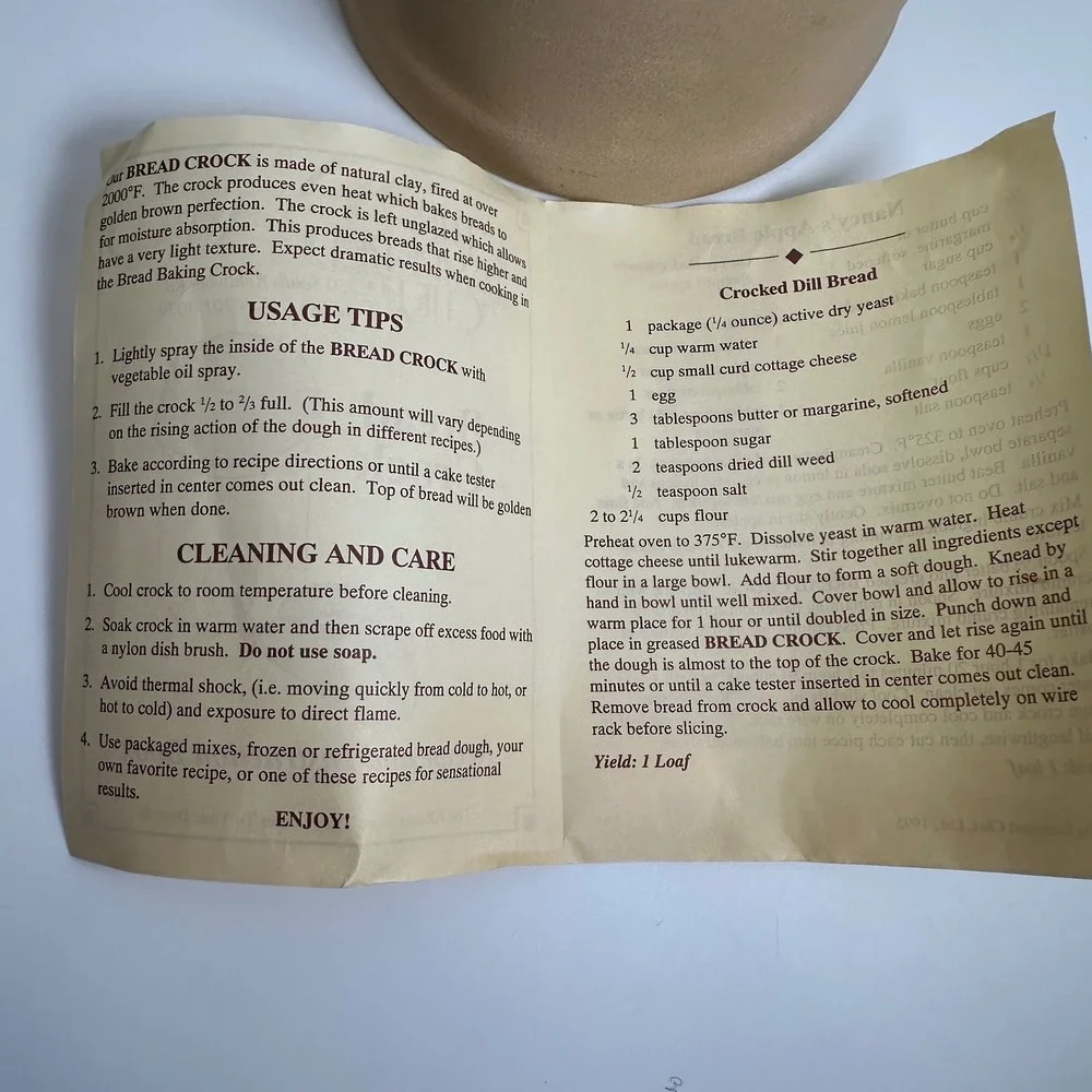 Vtg Pampered Chef Bread Crock Tan Unglazed Stoneware Baking Clay USA #253